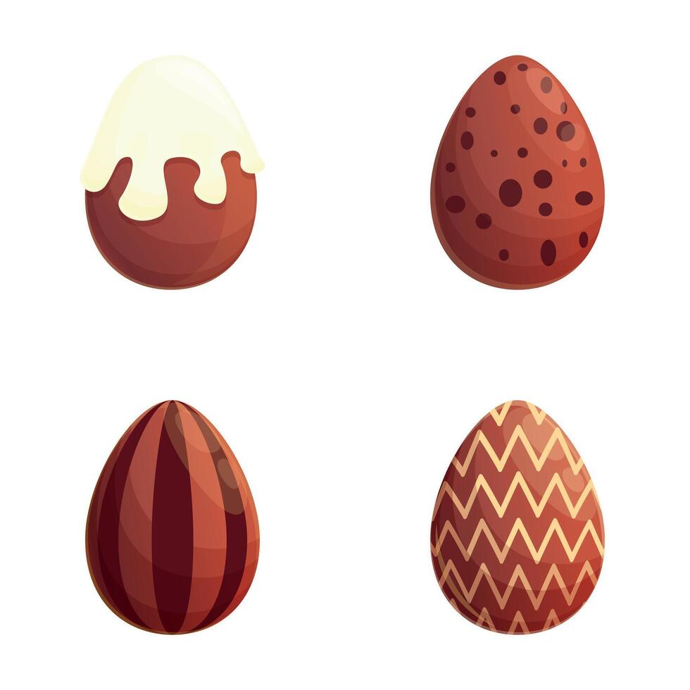 Sweet egg icons set cartoon vector. Various decorated chocolate egg vector