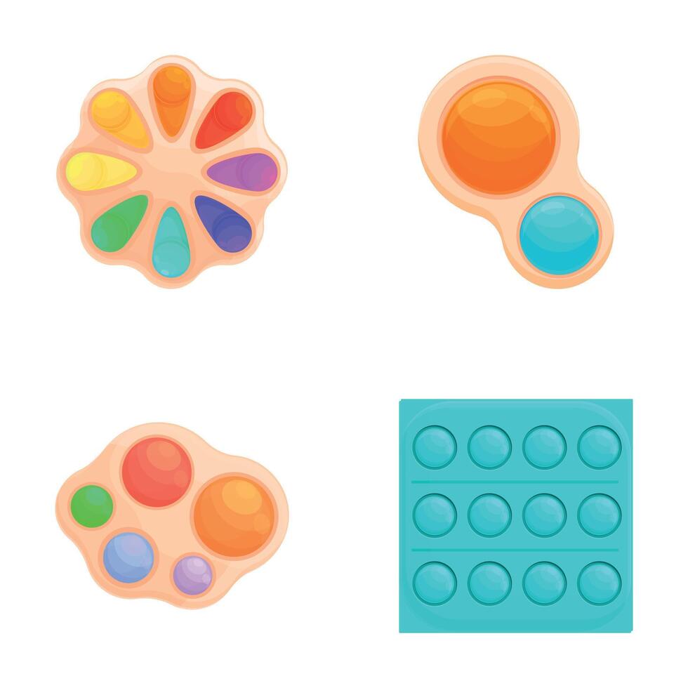 Colorful popit icons set cartoon vector. Pop it toy of various shape and color vector