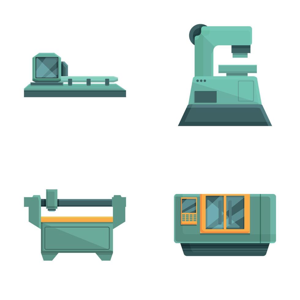 Mill machine icons set cartoon vector. Computer controlled milling machine vector
