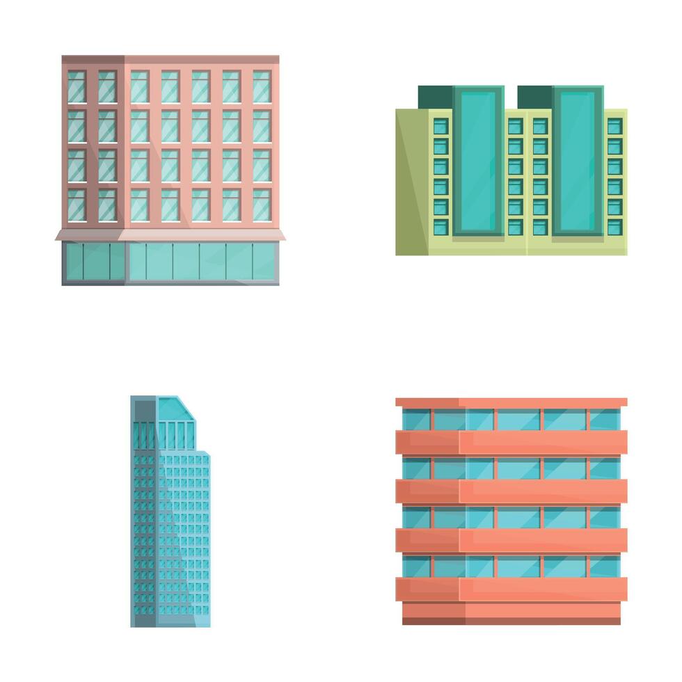 City house icons set cartoon vector. Building of different shape and height vector