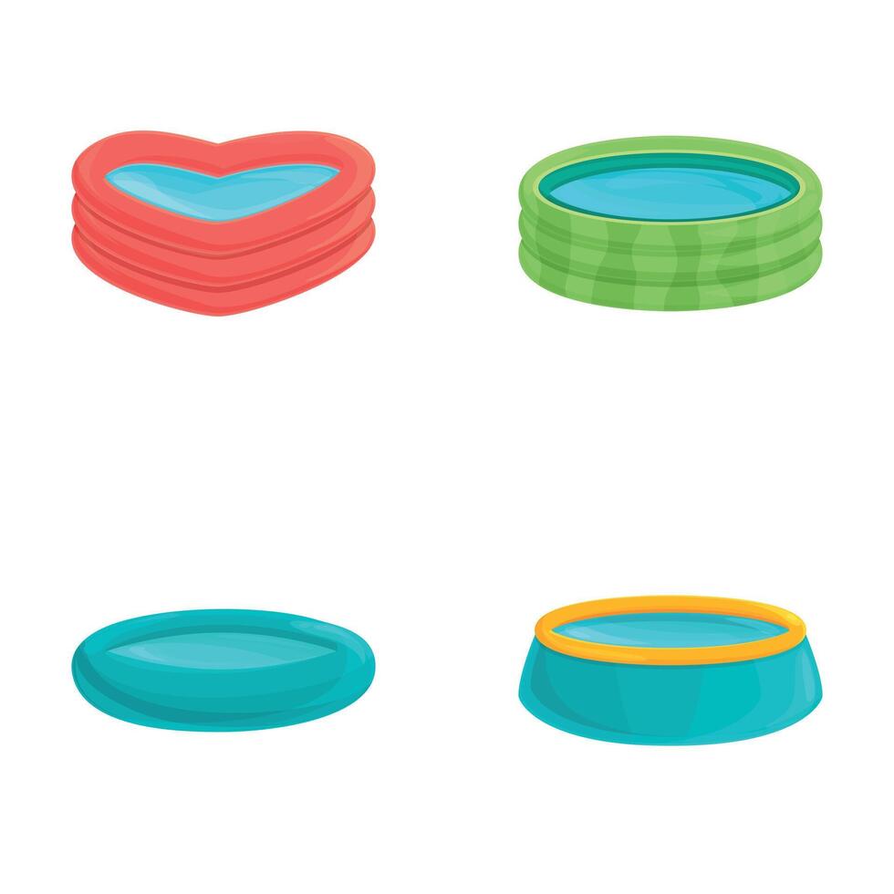 Inflatable pool icons set cartoon vector. Swimming pool of various shape vector