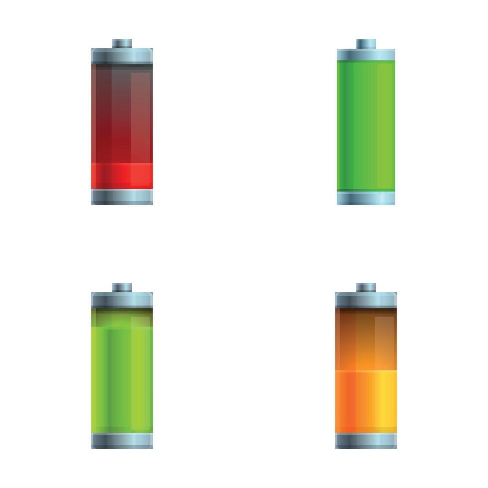 Battery indicator icons set cartoon vector. Battery with various level of charge vector