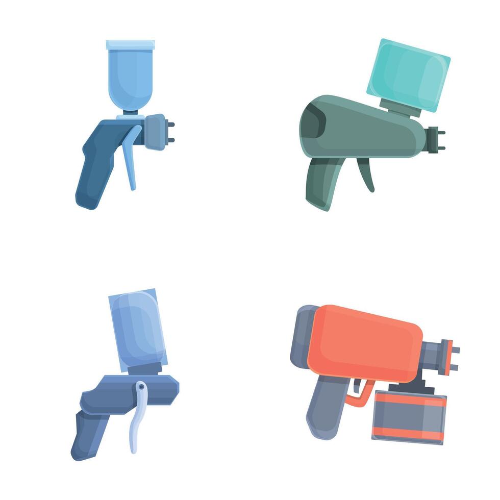 Sprayer icons set cartoon vector. Pistol pulverizer with nozzle vector