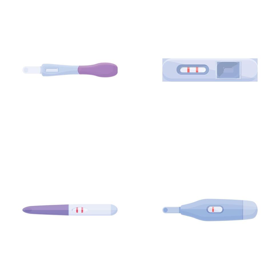 Pregnancy planning icons set cartoon vector. Pregnancy positive or negative test vector