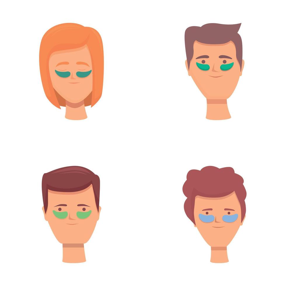 Hydrating patches icons set cartoon vector. People with patches under eye vector