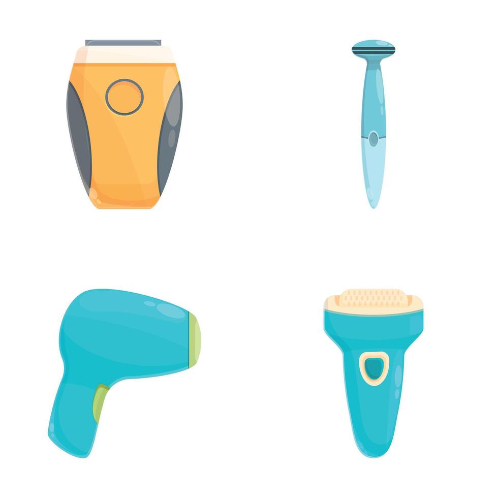 Modern epilator icons set cartoon vector. Electric shaver and photo epilator vector