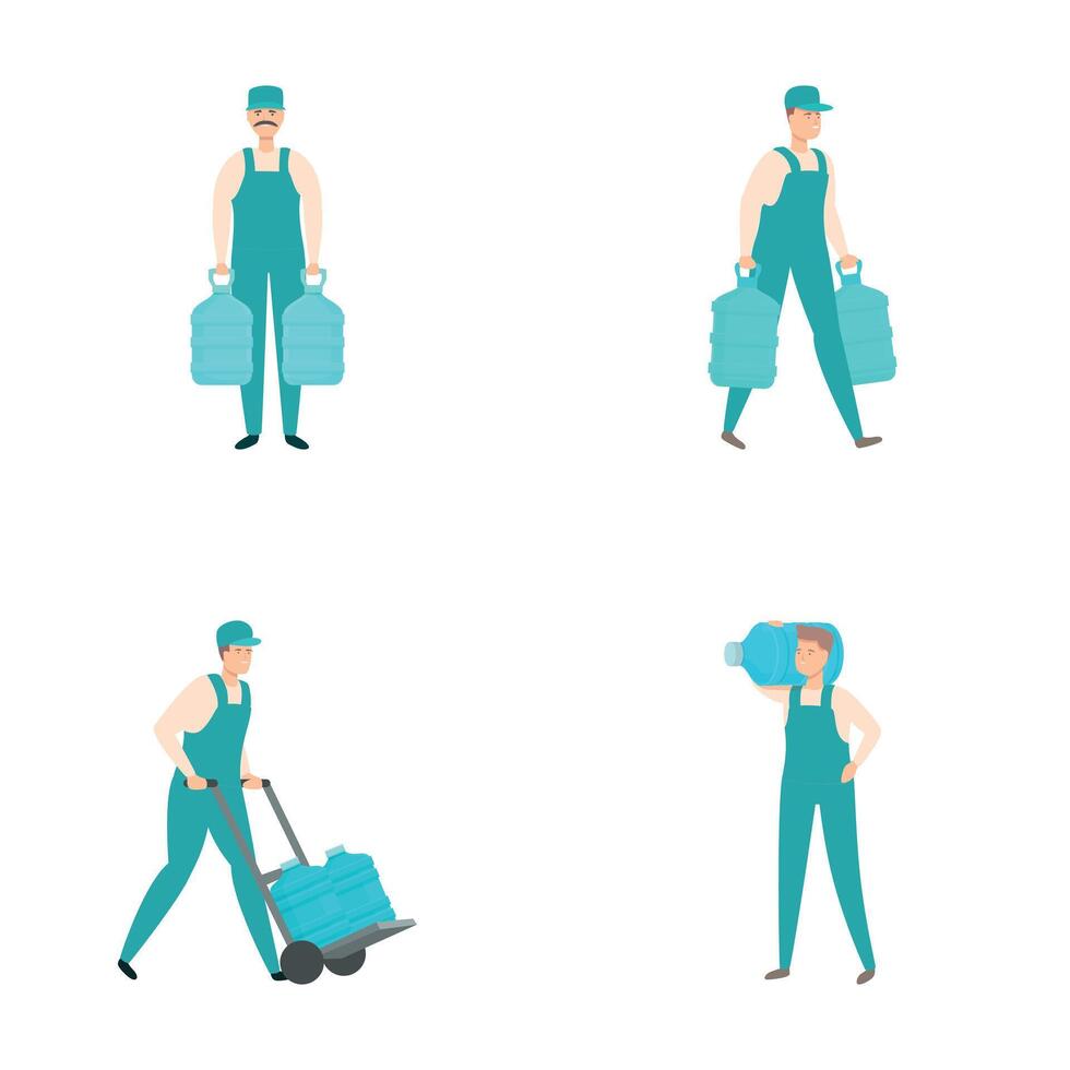 Fast delivery icons set cartoon vector. Drinking clean water delivery vector