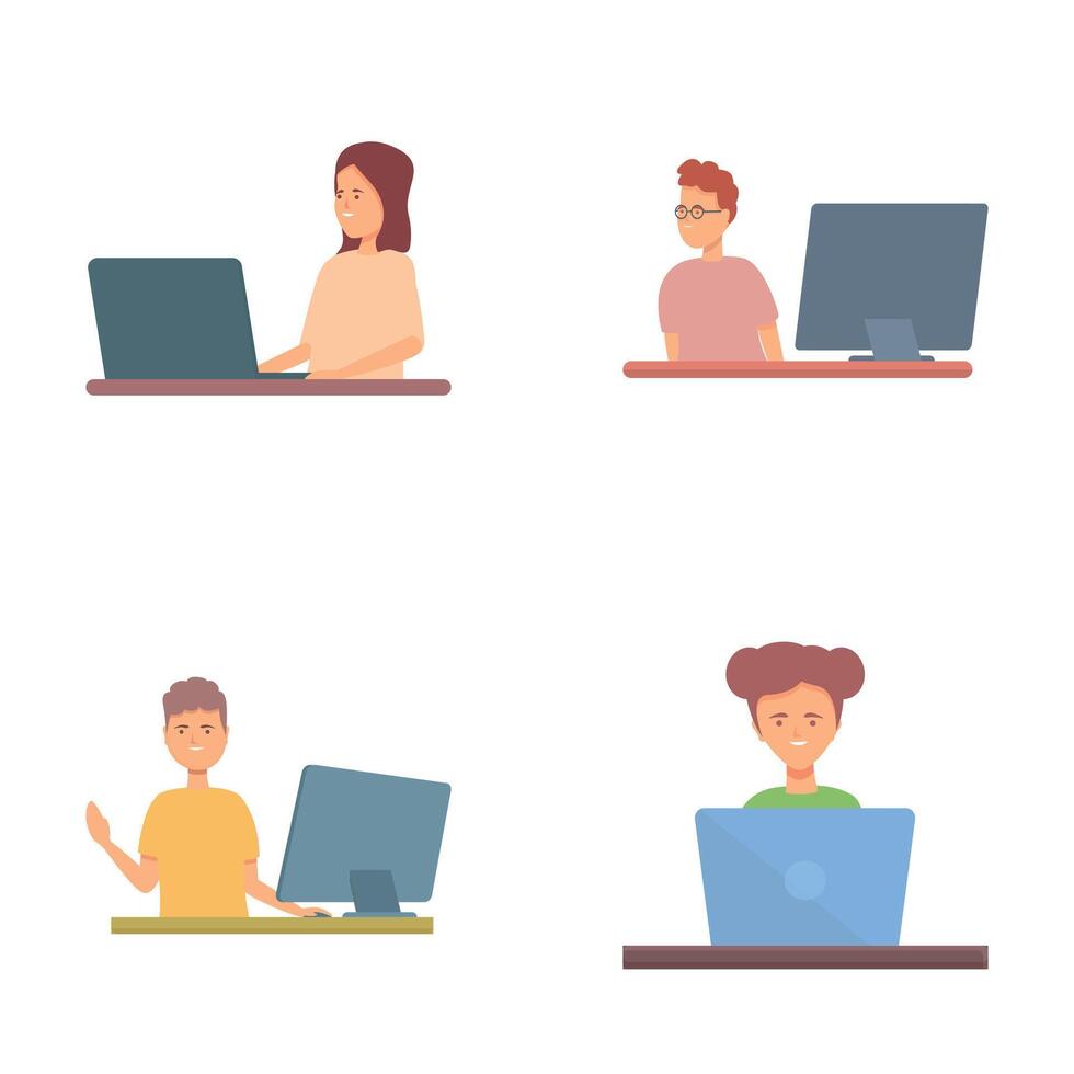 Web agency icons set cartoon vector. Software development team vector