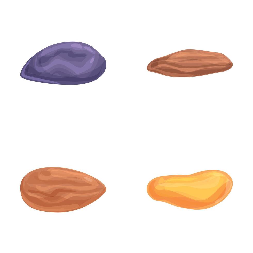 Different fruit icons set cartoon vector. Delicious dried fruit and nut vector