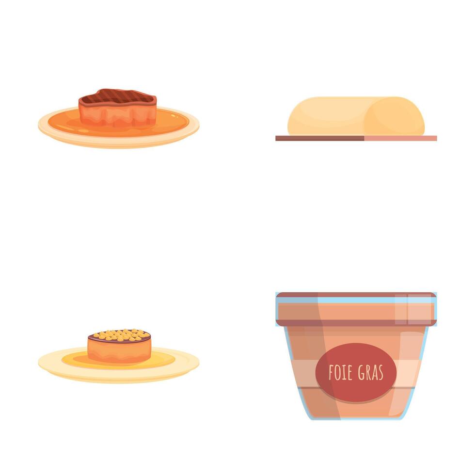 Liver pate icons set cartoon vector. Traditional foie gras dish vector
