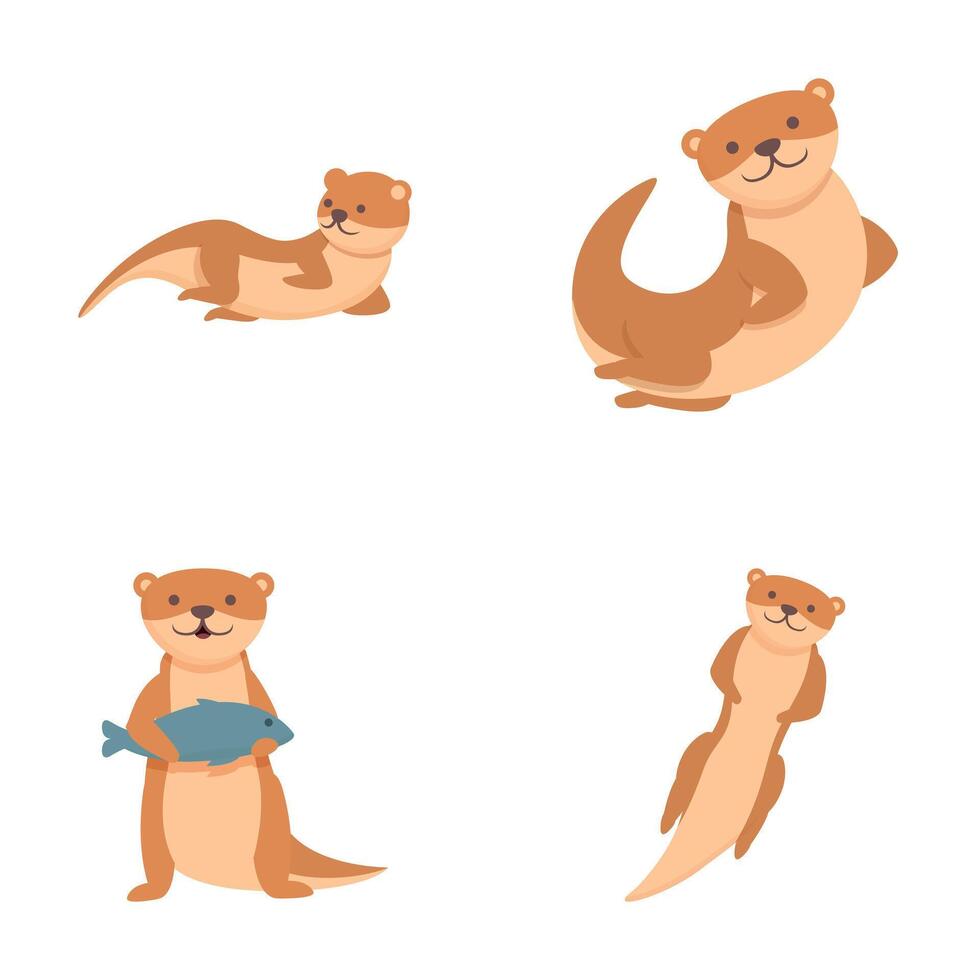 Funny weasel icons set cartoon vector. Mink ferret character vector