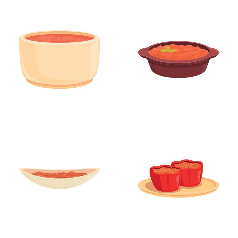 Balkan product icons set cartoon vector. Traditional dish from balkan cuisine vector
