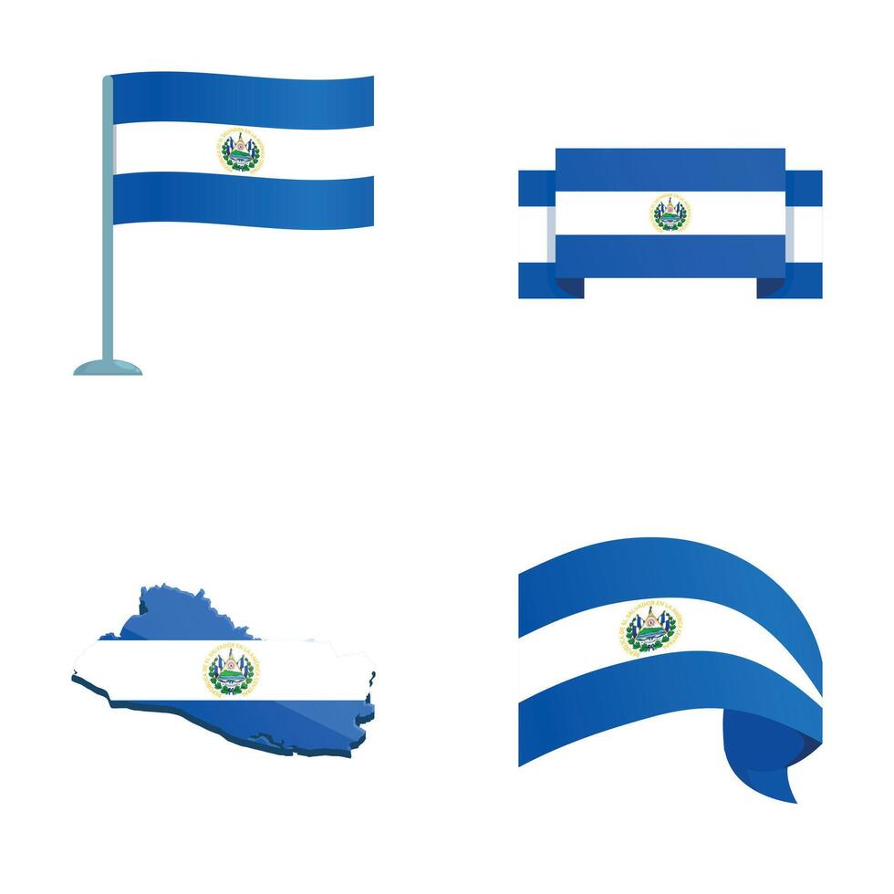 Salvador symbol icons set cartoon vector. National state el salvador flag vector