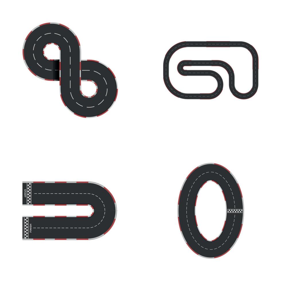 Speedway icons set cartoon vector. Curve and circle racetrack vector