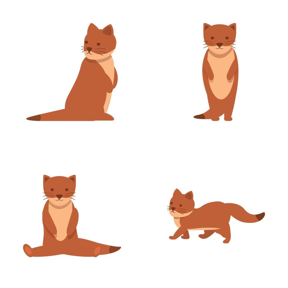 Weasel icons set cartoon vector. Cute wild weasel character vector