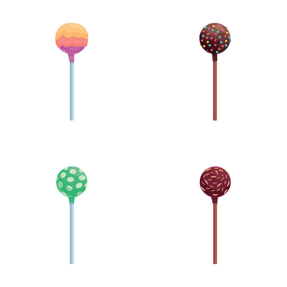 Various lollipop icons set cartoon vector. Round multicolored candy on stick vector