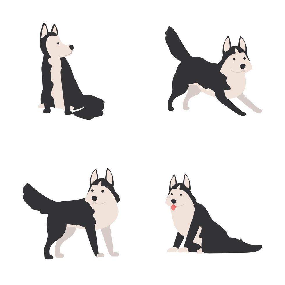 Siberian husky icons set cartoon vector. Happy domestic husky puppy vector