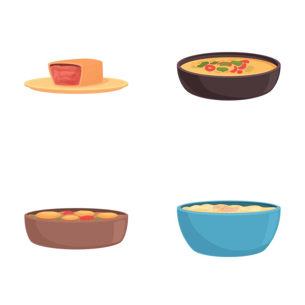 Brazilian meal icons set cartoon vector. Traditional brazilian dish vector