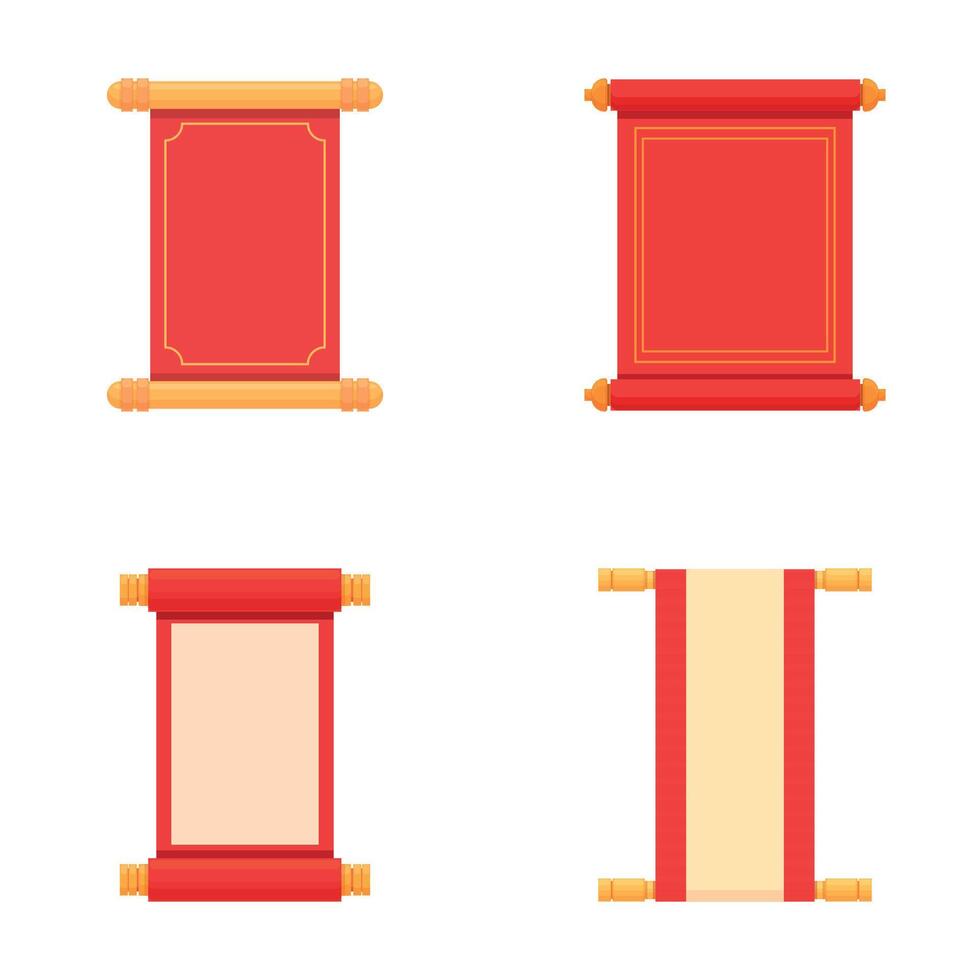 Old scroll icons set cartoon vector. Traditional decorative asian decoration vector
