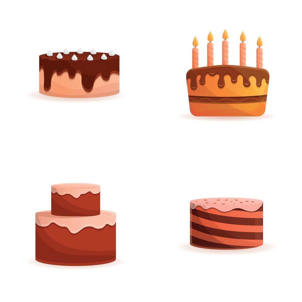Different cake icons set cartoon vector. Delicious dessert vector