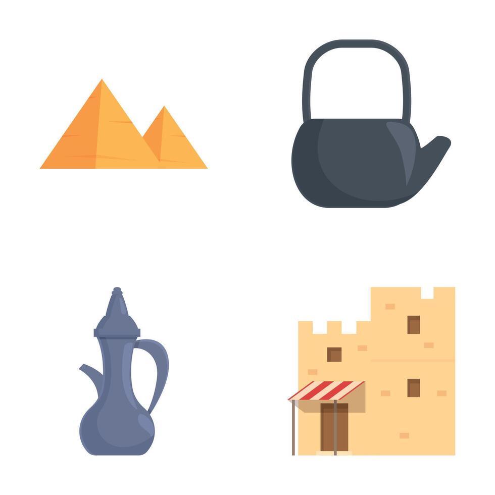 Bedouin symbol icons set cartoon vector. Bedouin culture and life item vector