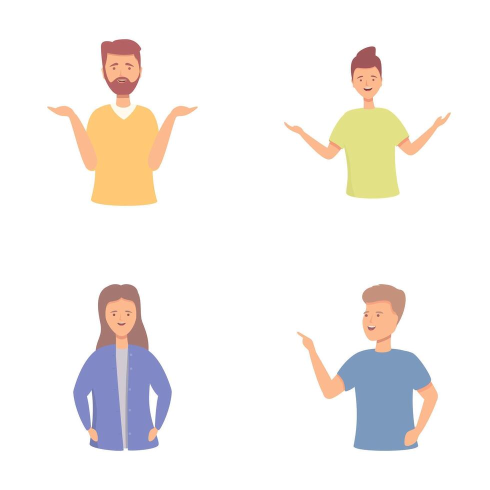 Joyful character icons set cartoon vector. Glad character with positive emotion vector
