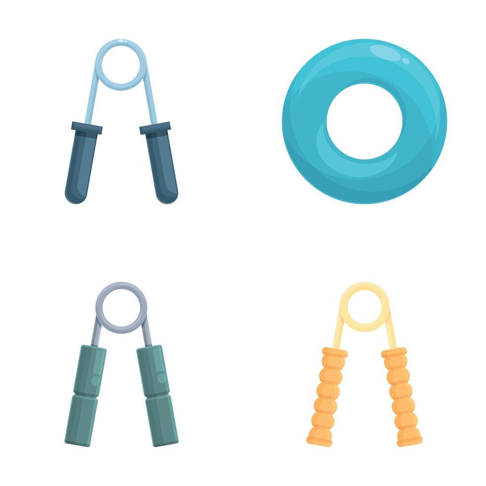Hand expander icons set cartoon vector. Different type of wrist expander vector