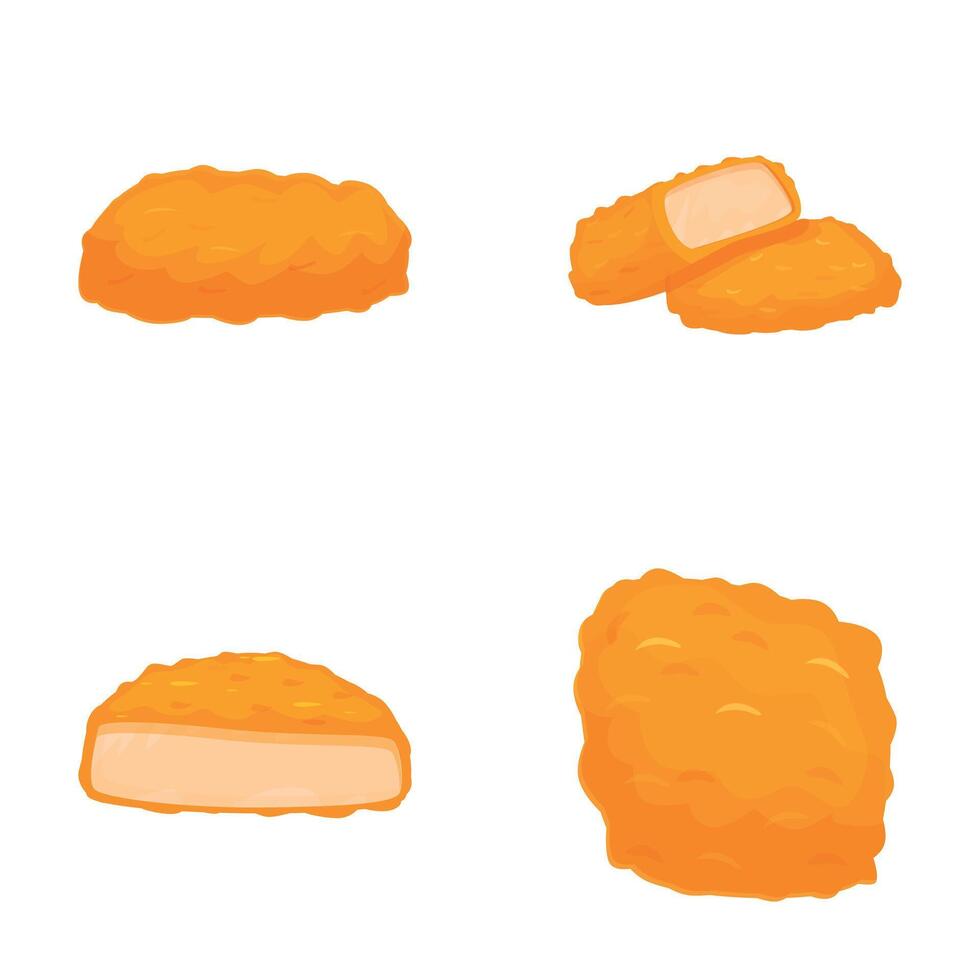 Fresh nugget icons set cartoon vector. Crispy fried chicken nugget vector