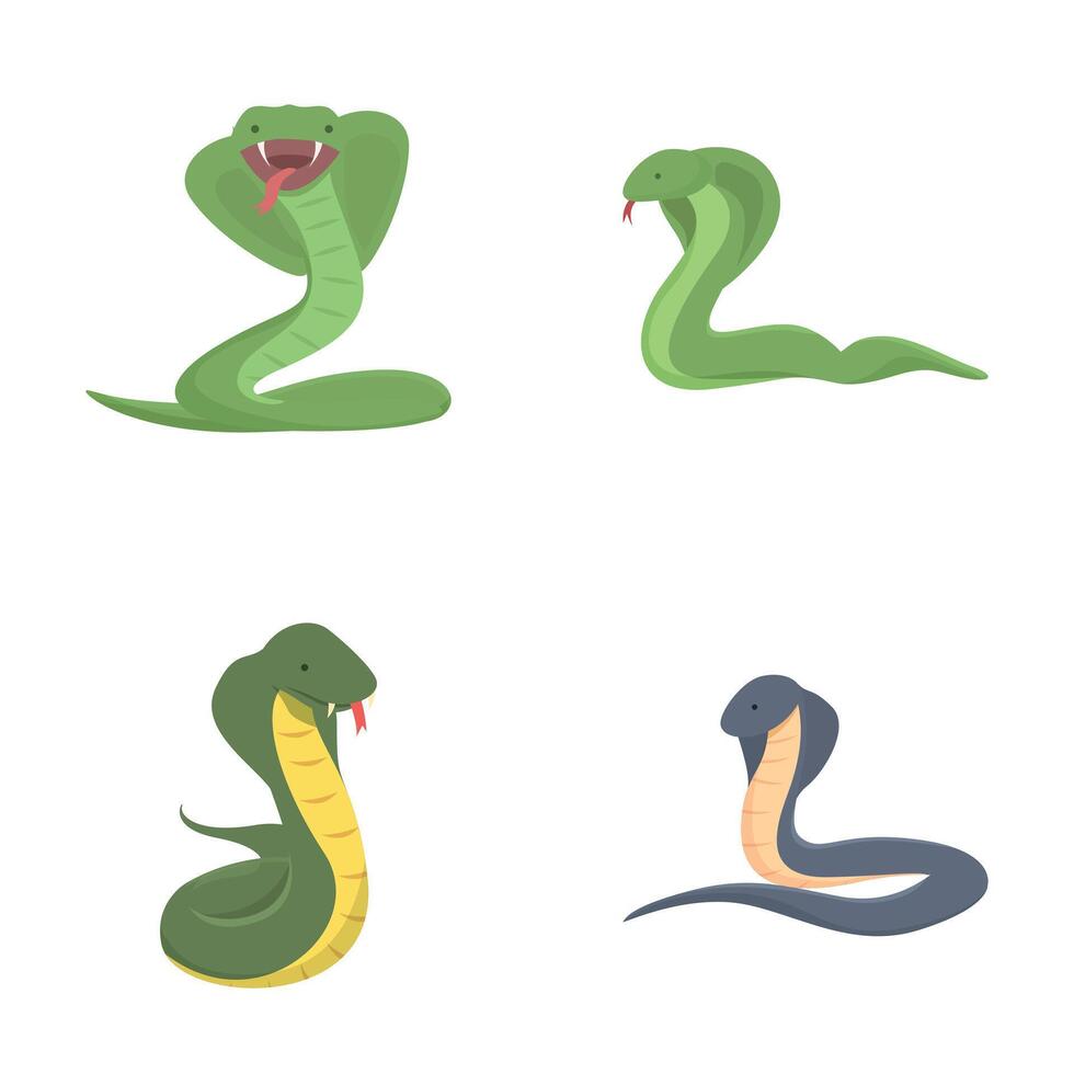 Cobra animal icons set cartoon vector. Cobra snake cartoon character vector