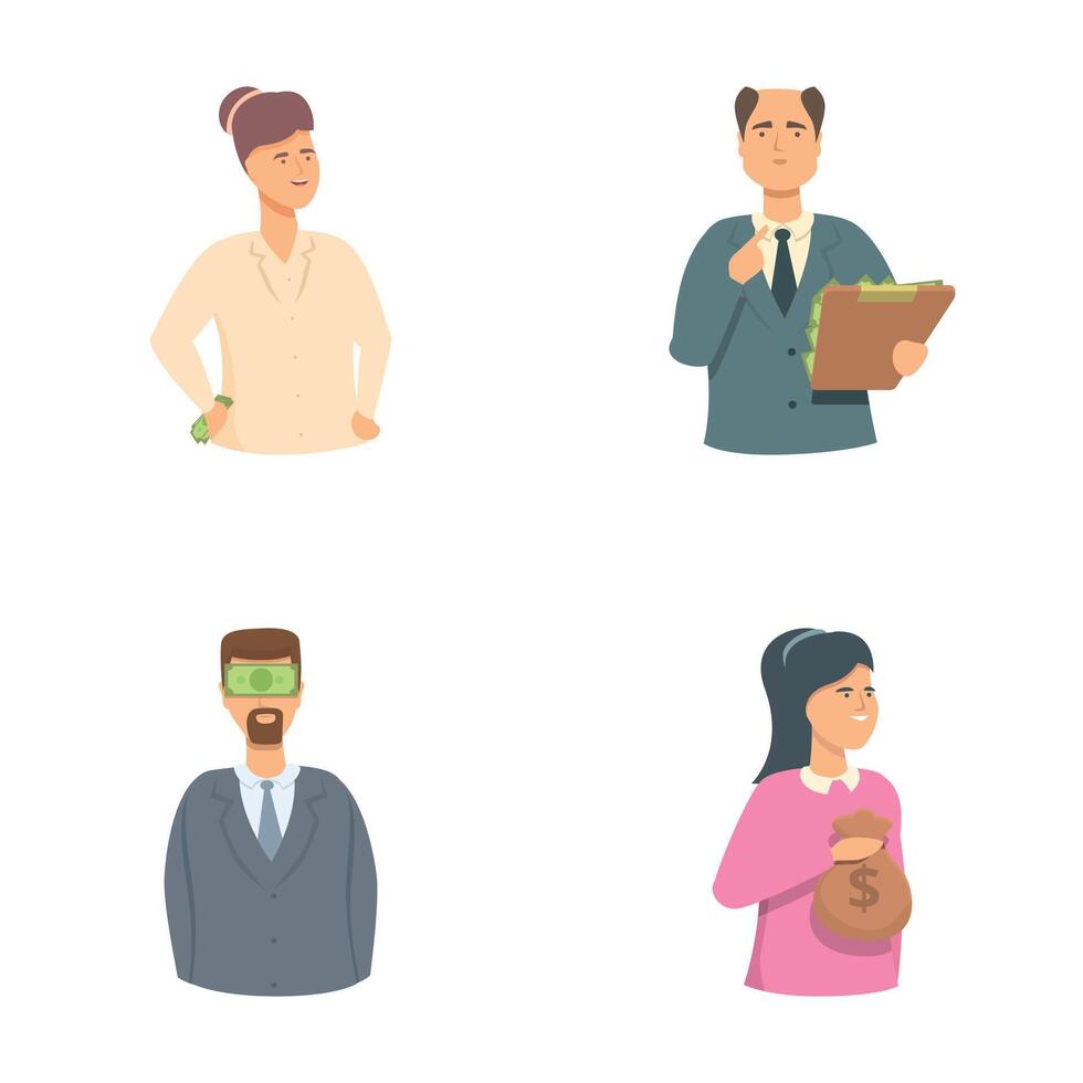 Lobbyism concept icons set cartoon vector. Money influence on legislator action vector