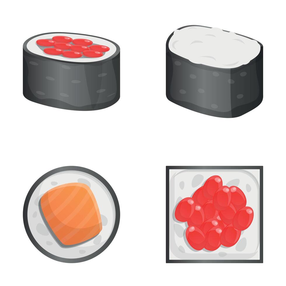 Japanese food icons set cartoon vector. Sushi roll vector