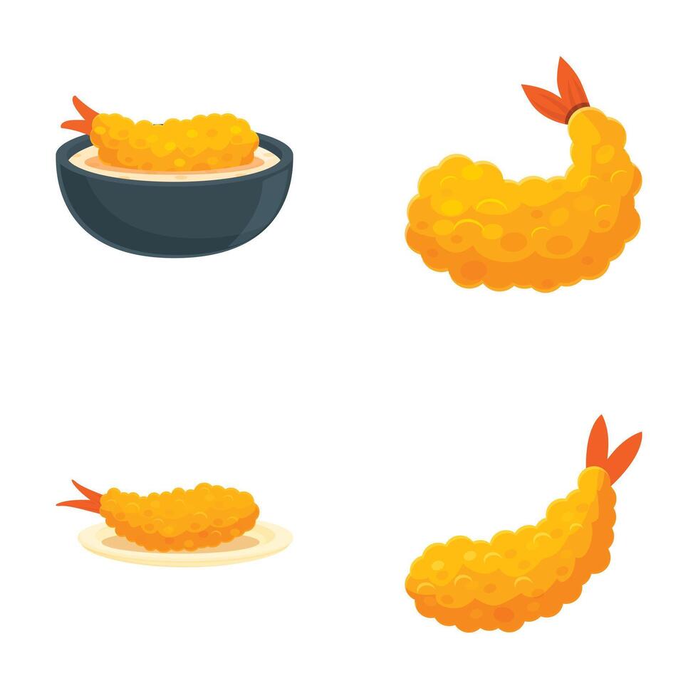 Various styles of cartoon shrimp tempura vector