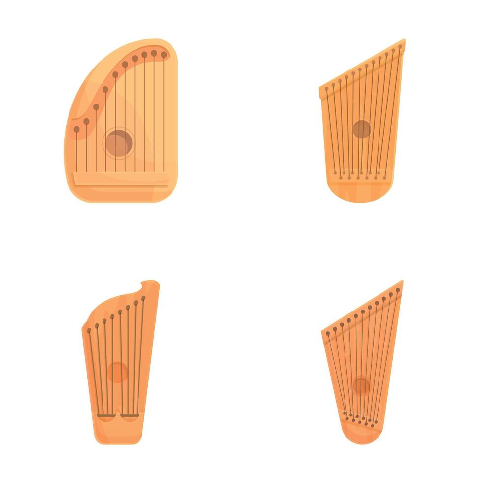 Retro gusli icons set cartoon vector. Slavic stringed musical instrument vector