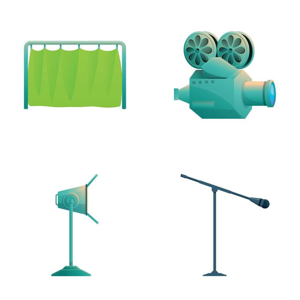 Film production icons set cartoon vector. Film making equipment vector