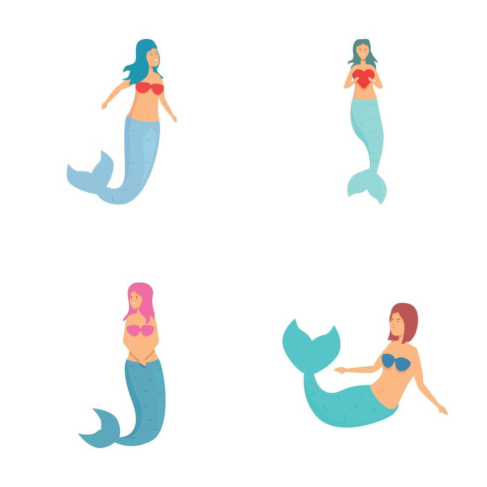 Set of colorful mermaid illustrations vector