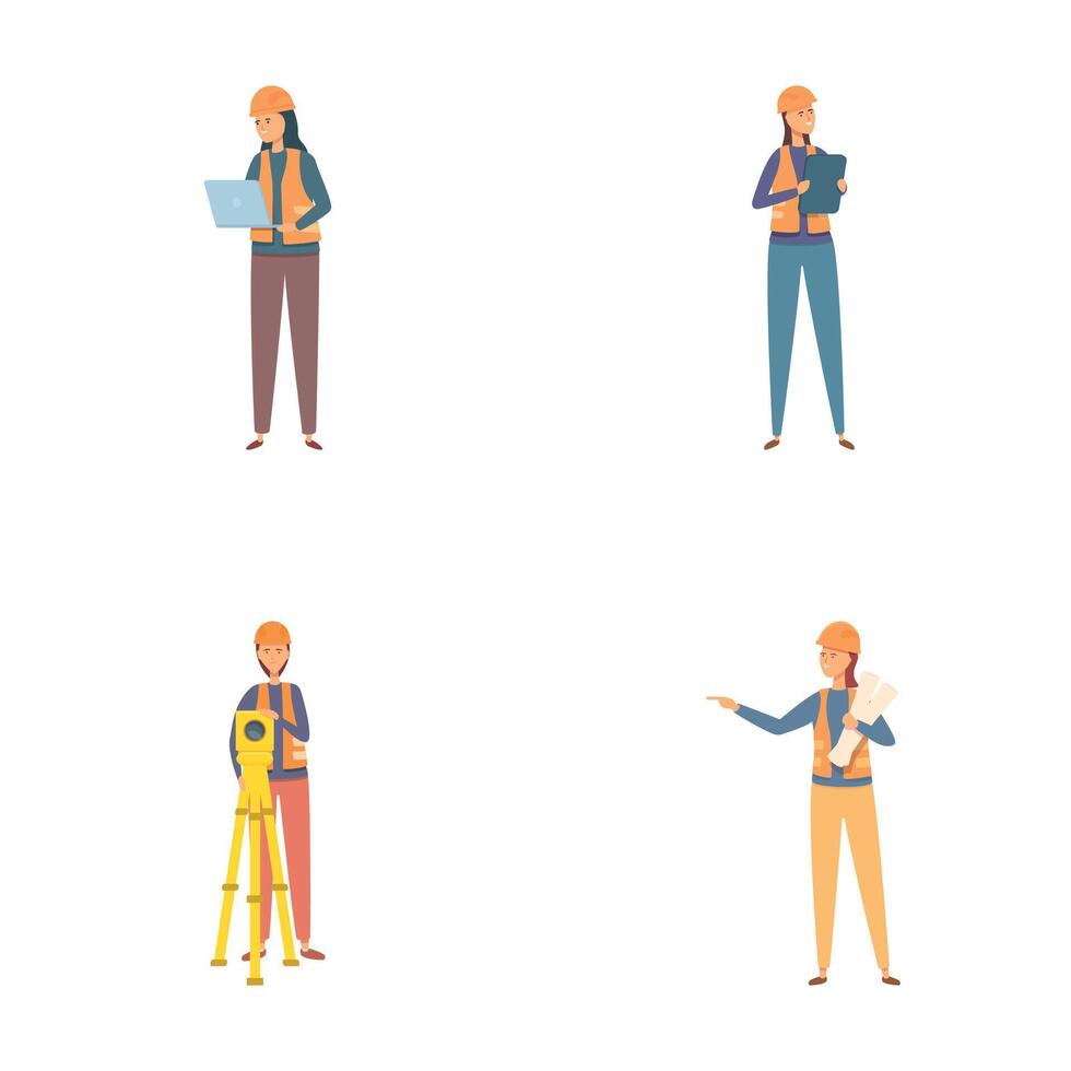 Set of engineering professionals in action vector