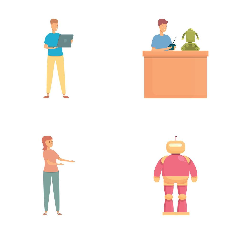 Collection of people and robot illustrations vector