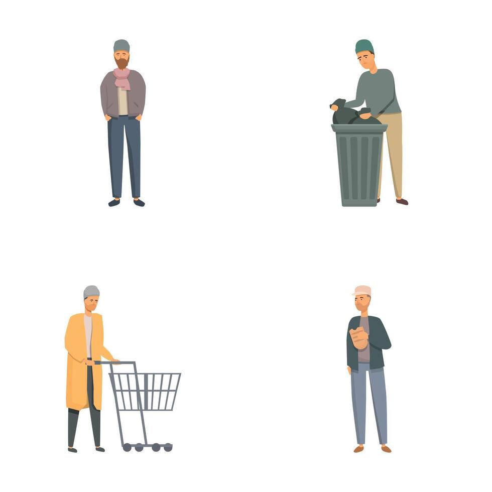 Set of vector illustrations of diverse men in everyday activities