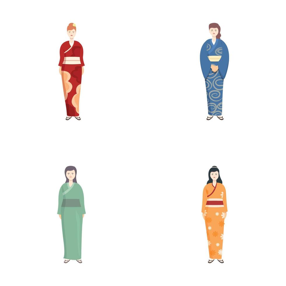 Set of women in traditional japanese kimonos vector