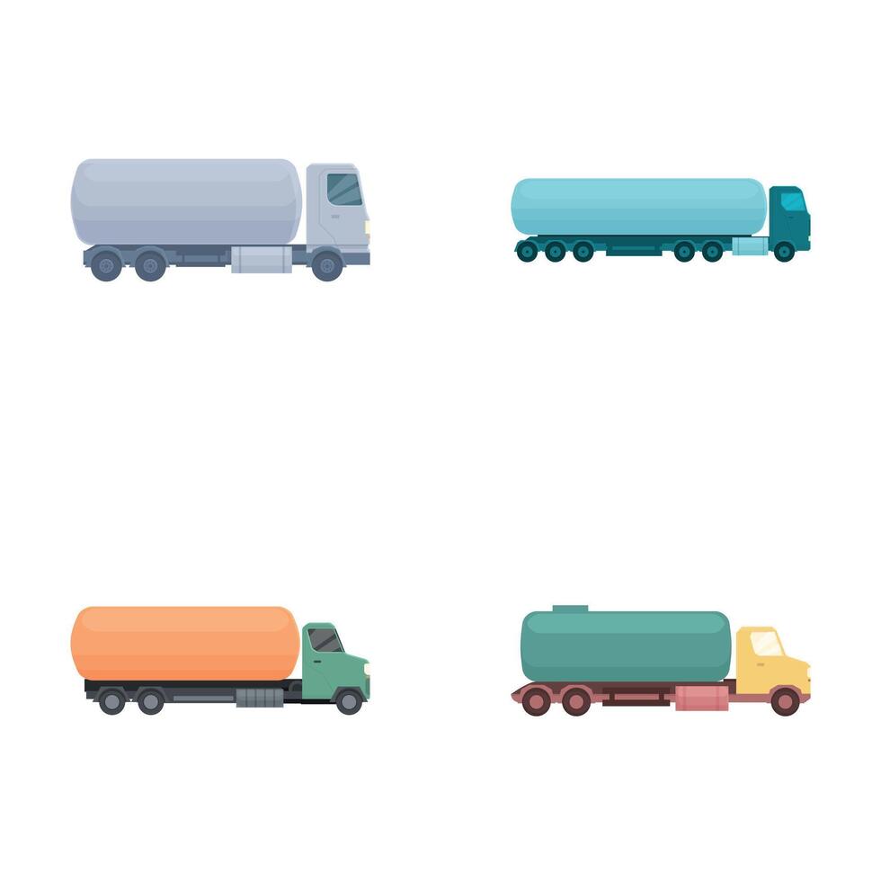 Set of four cartoon tanker trucks isolated on white vector