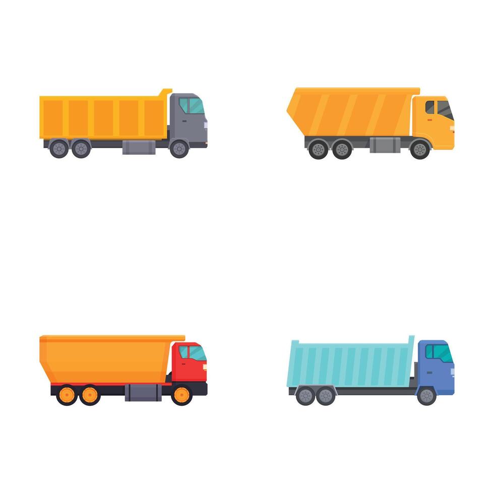 Set of colored cartoon dump trucks isolated on white vector