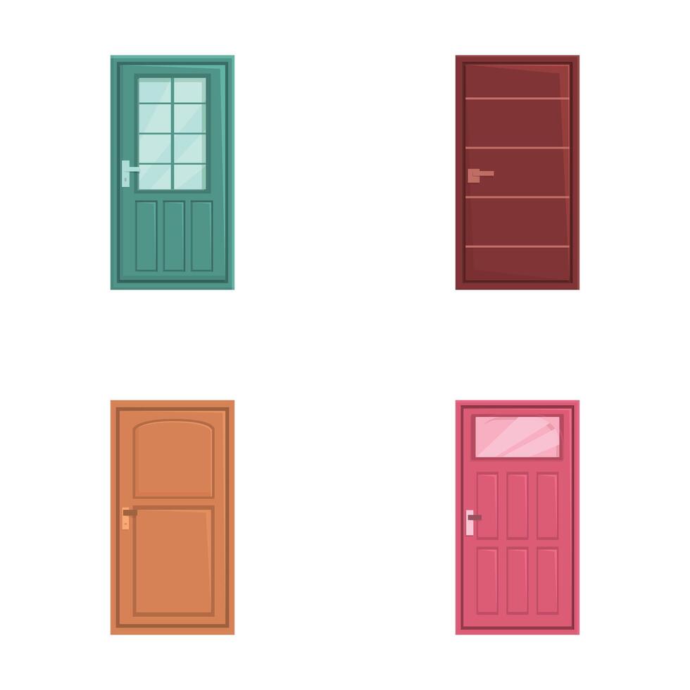 Set of four cartoon doors in various styles vector