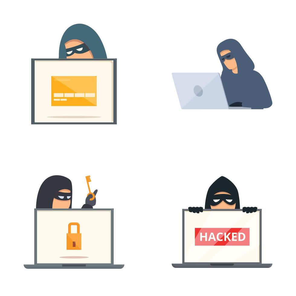 Cyber security concept illustration with hacker characters vector