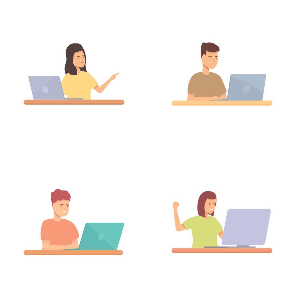 Cartoon people working on laptops vector