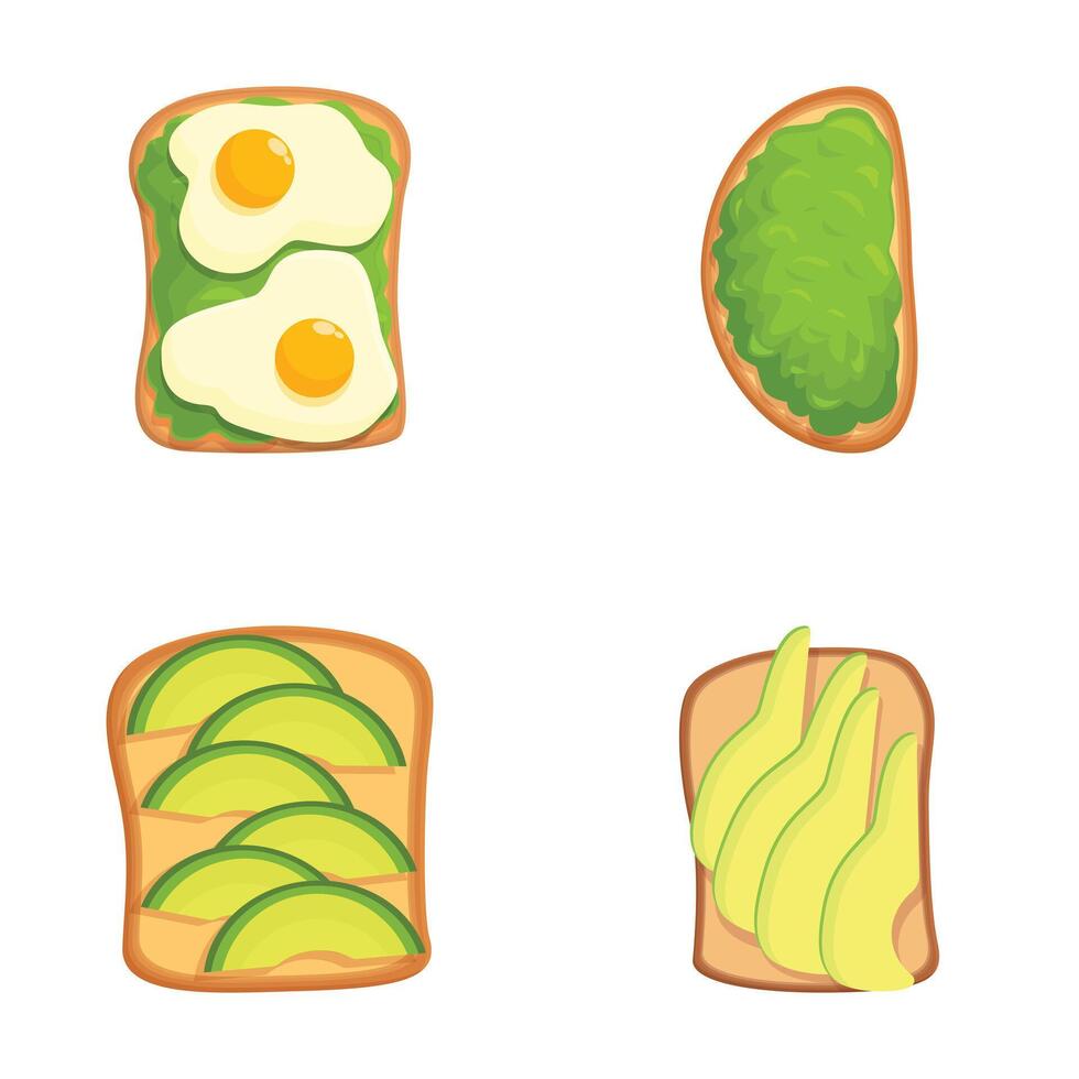 Assorted avocado toast vector illustrations