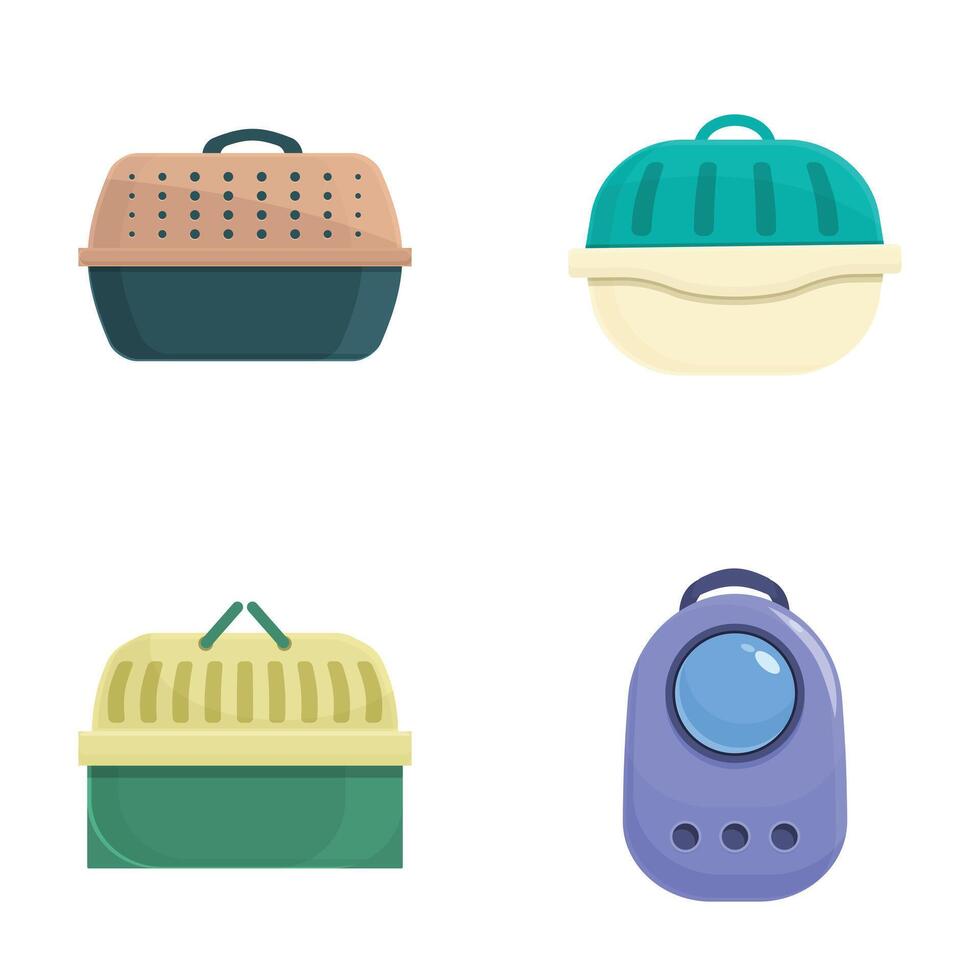 Set of four colorful pet carriers isolated on white vector