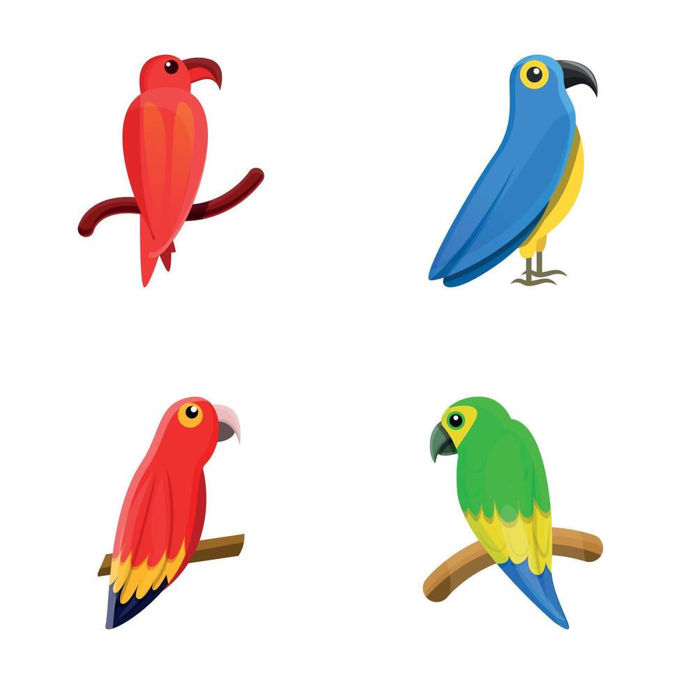 Parakeet icons set cartoon vector. Bright exotic bird vector