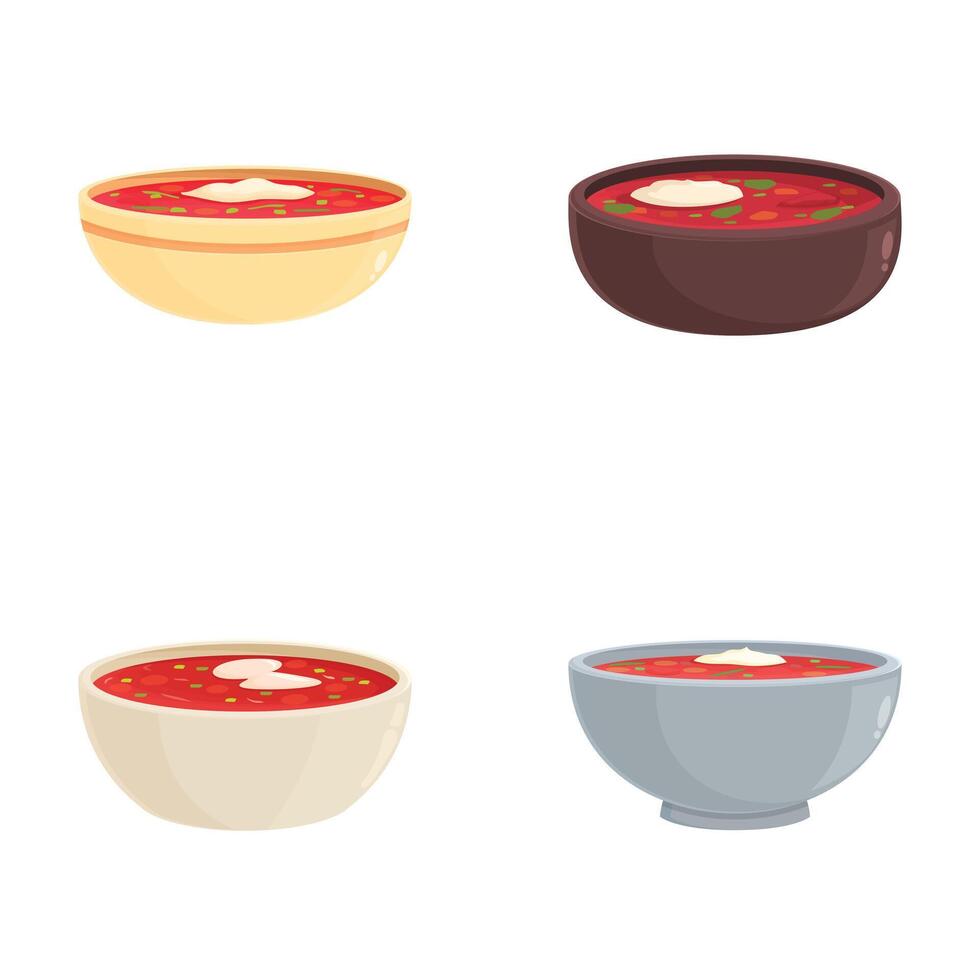 Cartoon soup bowls variety set vector