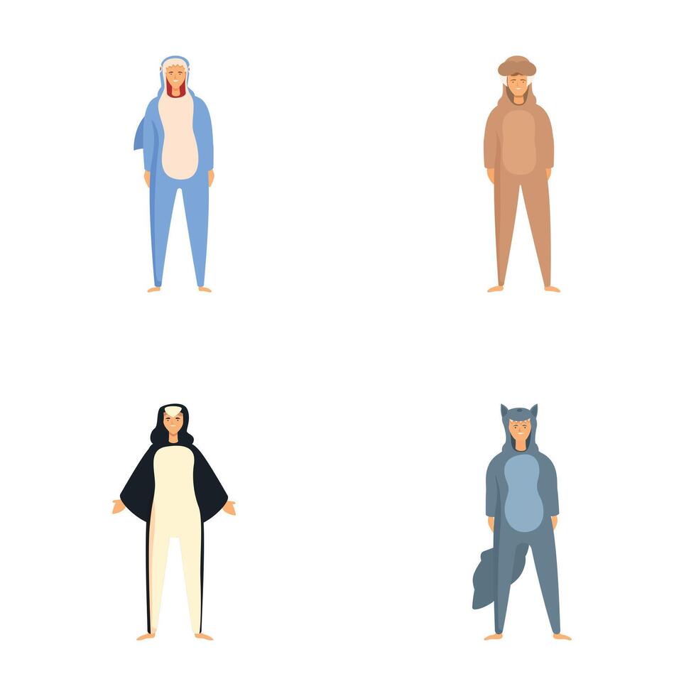 Set of diverse people wearing animal costumes vector