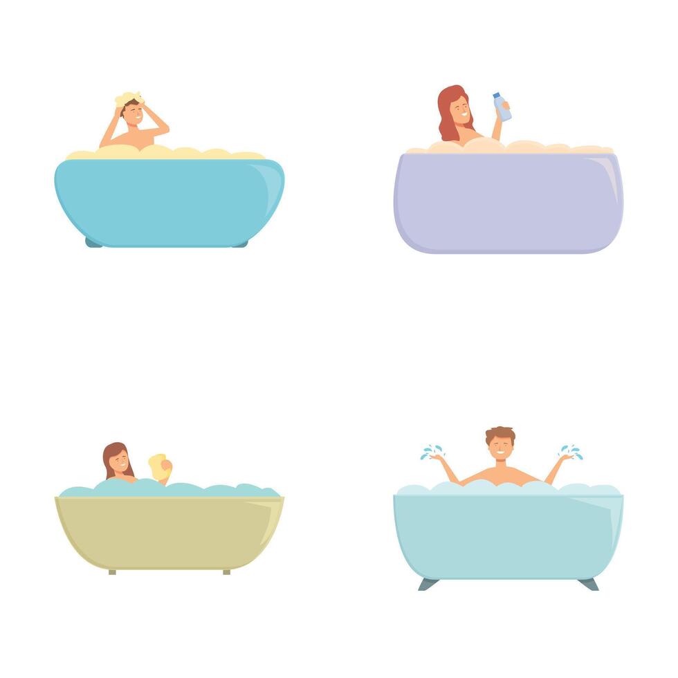 Set of people enjoying a relaxing bath time vector